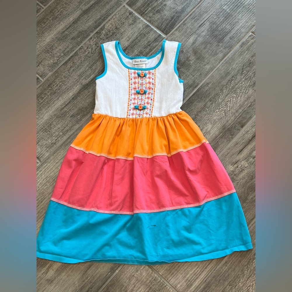 Jona Michelle Girls Dress Sleeveless Embroidered Colorful Casual Size 8